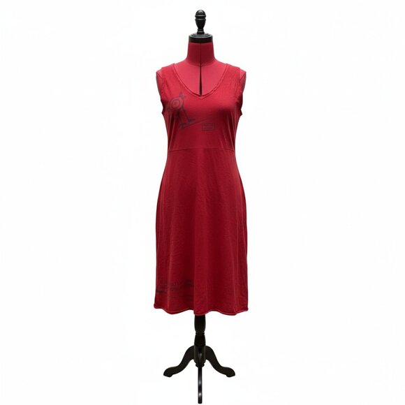MESSAGE FACTORY - RED Tunic sleeveless  A-line dress with bird print - medium - Picture 1 of 12